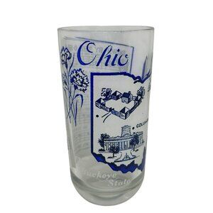 VTG Hazel Atlas Ohio Souvenir Glass | Blue O-Hi-O Song Graphics & Lyrics 5.25"